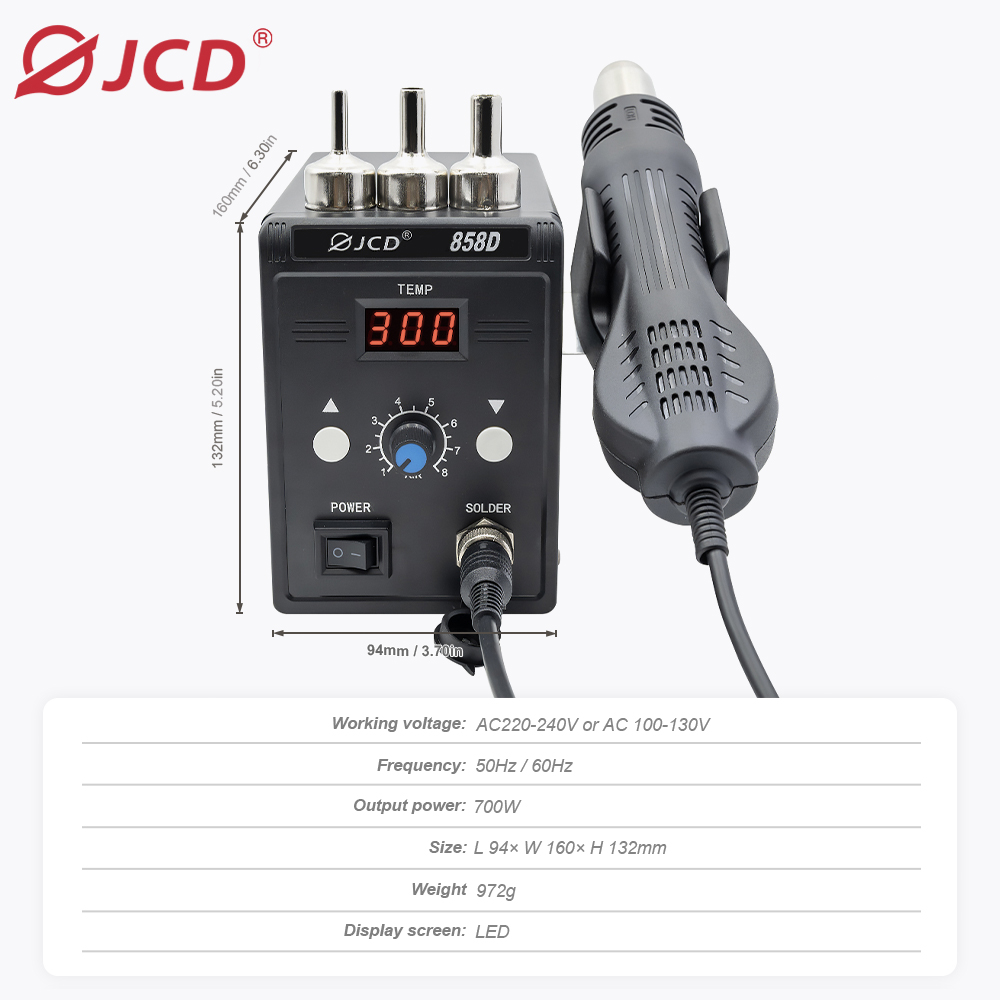 JCD مسدس هواء ساخن 858D 700 وا - مراجعة Hot Air Station 858 وسعره